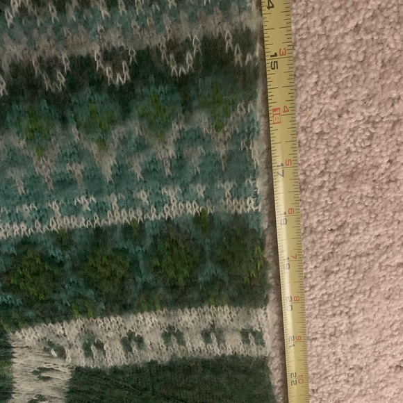 Vintage Y2K Wool Sweater 90s V Neck Cropped Fair Isle Bulldog Green Blue - Picture 11 of 13